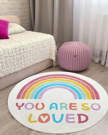 Topotdor Rainbow Round Rug for Girls Bedroom,Colorful Boho Decor Nursery Area Rug,Ultra Soft Machine Washable Kids Play Mat,47" Round - LeafyLoom