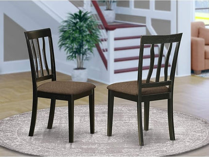East West Furniture Antique Dining Linen Fabric Upholstered Wood Chairs, Set of 2, Black - LeafyLoom