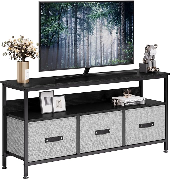IDEALHOUSE Dresser TV Stand, Entertainment Center with Storage, 55 Inch TV Stand for Bedroom Small TV Stand Dresser with Drawers and Shelves, TV & Media Console Table Furniture for Living Room, Grey - LeafyLoom
