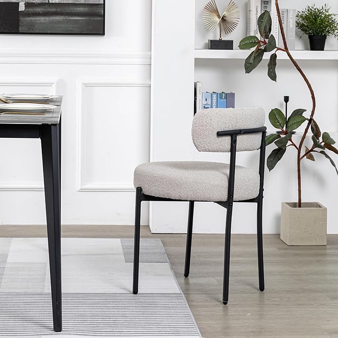 DYHOME Dining Chair One Chair for Kitchen Dining Room Dining Table,Upholstered Boucle Dining Chair with Black Metal Legs,Accent Dining Side Chair,Grey - LeafyLoom