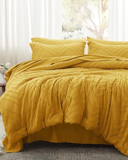 Anluoer Twin Comforter Set, Mustard Yellow Tufted Bed in a Bag 5 Pieces with comforters and sheets, All Season Bedding Sets with 1 Comforter, 1 PillowShams, 1 Pillowcases, 1 Flat Sheet, 1 Fitted Sheet - LeafyLoom