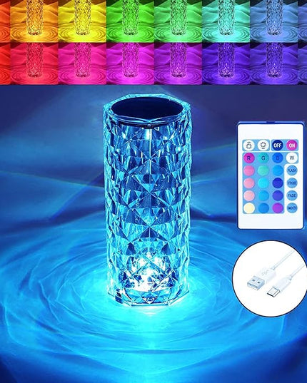 BGFHome Crystal Table Lamp RGB Color Changing Night Light ，Romantic LED Rose Diamond Touch Lamps for Living Room (Remote & Touch - LeafyLoom