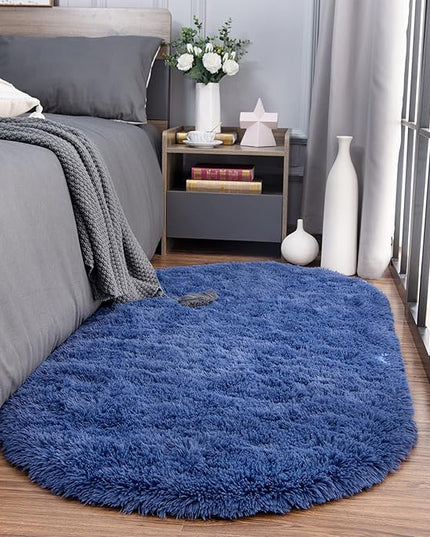 Noahas Ultra Soft Fluffy Bedroom Rugs Kids Room Carpet Modern Shaggy Area Rugs Home Decor 2.6' X 5.3', Light Navy - LeafyLoom