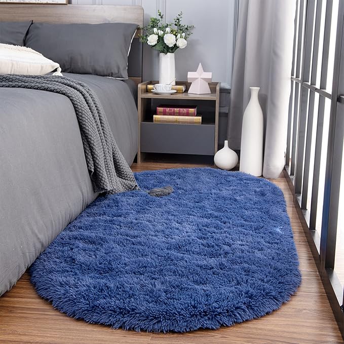 Noahas Ultra Soft Fluffy Bedroom Rugs Kids Room Carpet Modern Shaggy Area Rugs Home Decor 2.6' X 5.3', Light Navy - LeafyLoom