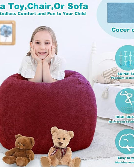 Stuffed Animal Storage Bean Bag Chair Cover (No Beans) for Kids and Adults.Soft Premium Corduroy Stuffable Beanbag for Organizing Children Plush Toys or Memory Foam Small 100L (WineRed) - LeafyLoom