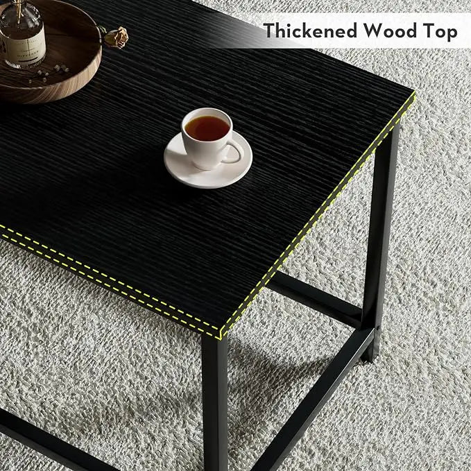 SAYGOER Small Black Coffee Table Simple Modern Open Design Rectangular Minimalist Center Table for Living Room Small Spaces, Easy Assembly, 31.5 x 15.7 x 17.7, Black - LeafyLoom