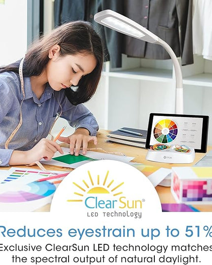 OttLite LED Desk Lamp with Tablet & Smart Phone Stand- ClearSun LED Technology - Desk Lamp with Storage Base, USB Charging Port, & Flexible Neck Height - for Tutorials, Crafting, Sewing & Working - LeafyLoom
