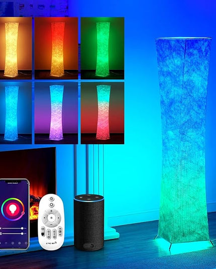 chiphy Floor lamp, RGB Standing Lamps for Bedroom, 7 Colors Changing and Dimmable LED Bulbs, Remote Control and White Fabric Shade, Modern Light for Living Room and Play Room - LeafyLoom