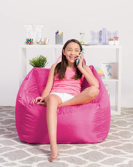 Posh Creations Structured Comfy Seat for Playrooms and Bedrooms, Large Bean Bag Chair, Coronado Chair, Pink - LeafyLoom