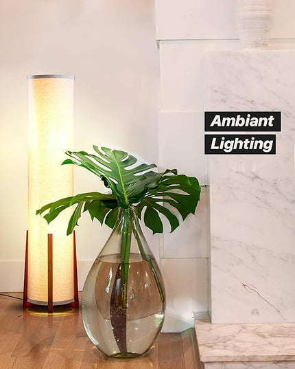 Brightech Parker LED Floor lamp, 48 Inches Tall Lamp with Wood Frame, Asian Design Lamp for Bedroom, Decorative Tower Shade Lamp for Living Rooms & Offices, Great Living Room Décor - LeafyLoom