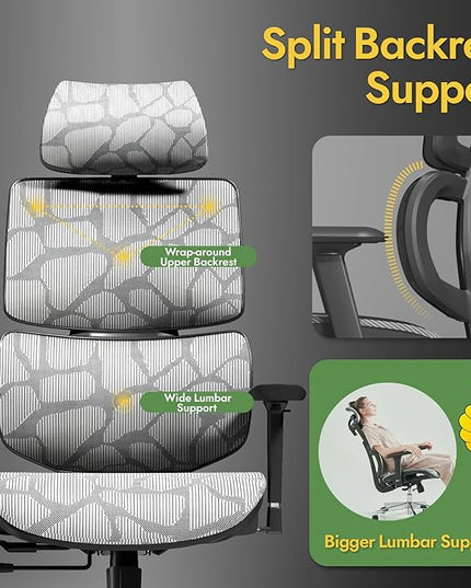 Office Chair Ergonomic Desk Chair, ALL-Mesh High Back Home Office Chair Lumbar Support, Reclining Gaming Chair Adjustable Armrests Headrest, Big and Tall Swivel Computer Chair 330LBS (Grey) - LeafyLoom