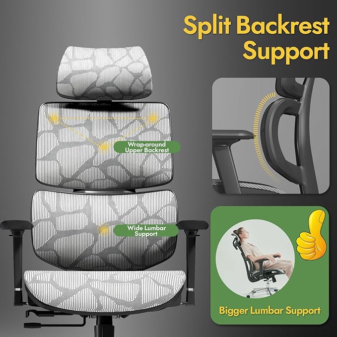 Office Chair Ergonomic Desk Chair, ALL-Mesh High Back Home Office Chair Lumbar Support, Reclining Gaming Chair Adjustable Armrests Headrest, Big and Tall Swivel Computer Chair 330LBS (Grey) - LeafyLoom