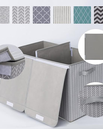 GRANNY SAYS Toy Chest with Lids, Foldable Toy Storage Organizer with Handles, Stuffed Animal Storage for Nursery Room Playroom, Living Room, Large Toy Box for Girls and Boys, Gray/Black - LeafyLoom
