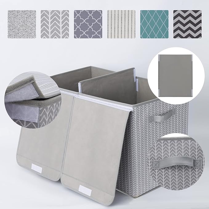 GRANNY SAYS Toy Chest with Lids, Foldable Toy Storage Organizer with Handles, Stuffed Animal Storage for Nursery Room Playroom, Living Room, Large Toy Box for Girls and Boys, Gray/Black - LeafyLoom