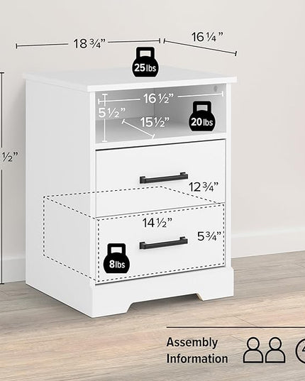 Prepac 2 Drawer Nightstand, 16.25in x 18.75in x 24.5in, Rustic White - LeafyLoom