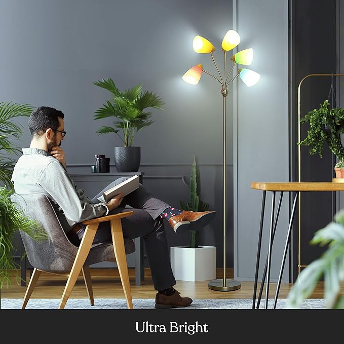 Brightech Medusa LED Floor Lamp – Multi-Head Dimmable Floor Lamp for Living Rooms & Offices – Tall Lamp with Interchangeable Shades, Adjustable Standing Lamp for Bedroom Reading – Brass/Gold - LeafyLoom