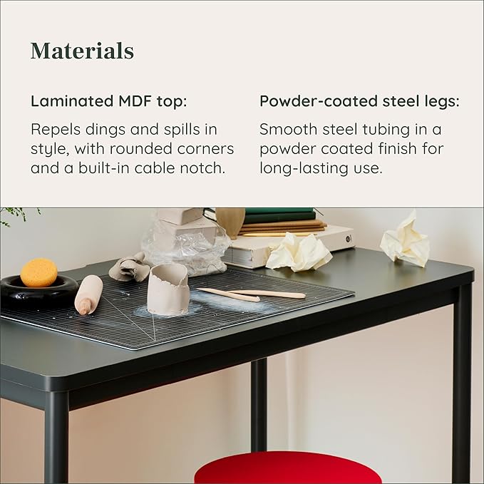 Branch Daily Desk - Functional At Home Office Desk with Effortless Assembly, Timeless Design, Rounded Corners, and Built-in Cable Notch - 48” W x 28.5” H x 24” D - Sage Work Table - LeafyLoom