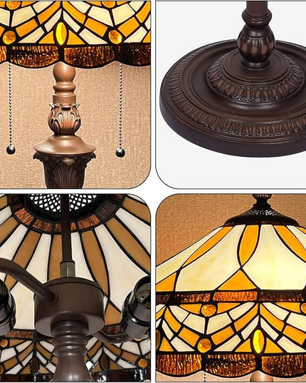 Capulina Tiffany Floor Lamp Amber Melody Antique Style Stained Glass Standing Reading Light 2-Light 16X16X66 Inches for Living Room Bedroom Home Office - LeafyLoom