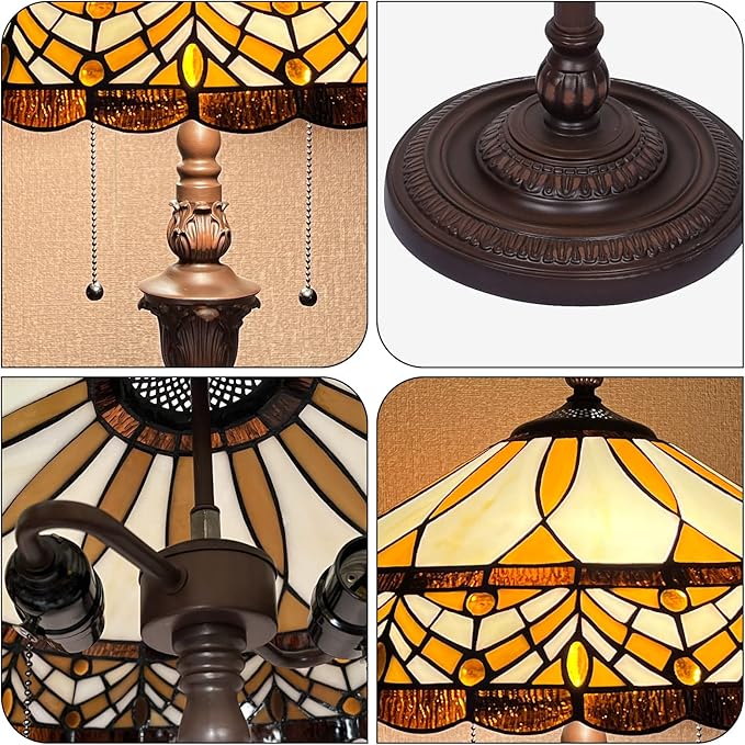 Capulina Tiffany Floor Lamp Amber Melody Antique Style Stained Glass Standing Reading Light 2-Light 16X16X66 Inches for Living Room Bedroom Home Office - LeafyLoom