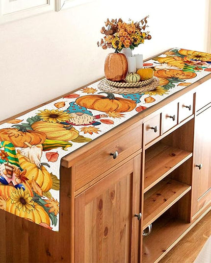 Fall Table Runner 90 Inches Long Autumn Table Runner Pumpkins Maple Leaves Gnome Fall Theme Decor for Kitchen Dining Table Home Party Decorations Unibyby