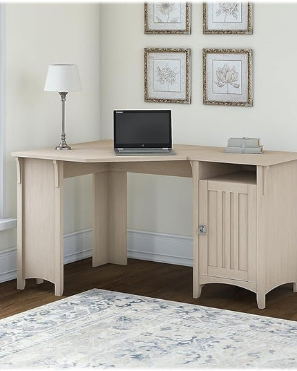 Bush Furniture Salinas 55 Inch W Corner Desk with Storage Cabinet, Antique White (SAD155AW-03) - LeafyLoom
