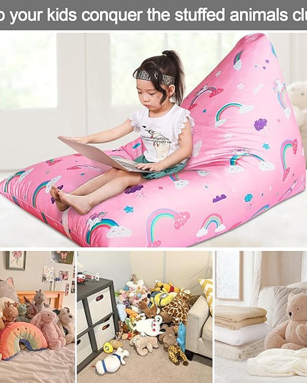 Jorbest Unicorns Stuffed Animal Storage Bean Bag Chair for Kids and Adults, Unicorns Rainbow Bean Bag Stuffed Animal Storage, Luxury Velvet Stuffie Seat - Cover ONLY (200L/52 Gal, Rainbow) - LeafyLoom