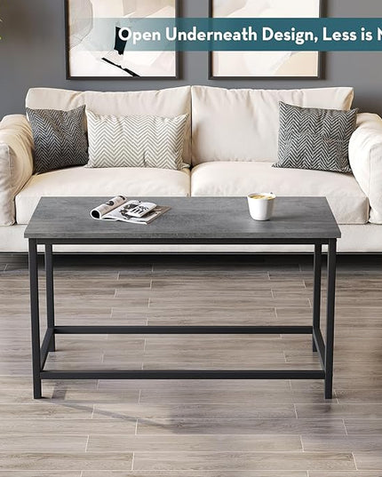SAYGOER Small Rectangular Coffee Table Simple Modern Open Design Minimalist Center Table for Living Room Small Spaces, Easy Assembly, 31.5 x 15.7 x 17.7, Gray Black - LeafyLoom