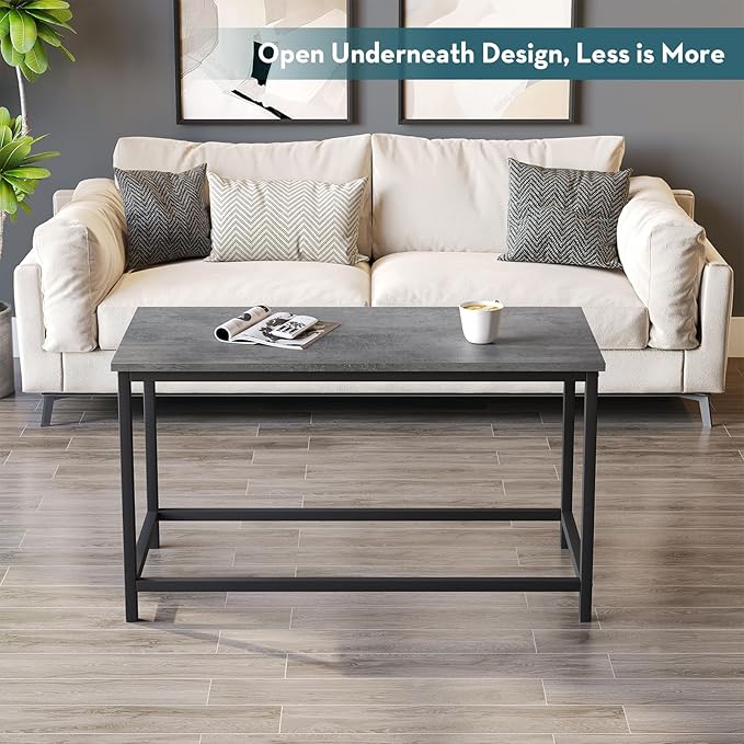 SAYGOER Small Rectangular Coffee Table Simple Modern Open Design Minimalist Center Table for Living Room Small Spaces, Easy Assembly, 31.5 x 15.7 x 17.7, Gray Black - LeafyLoom