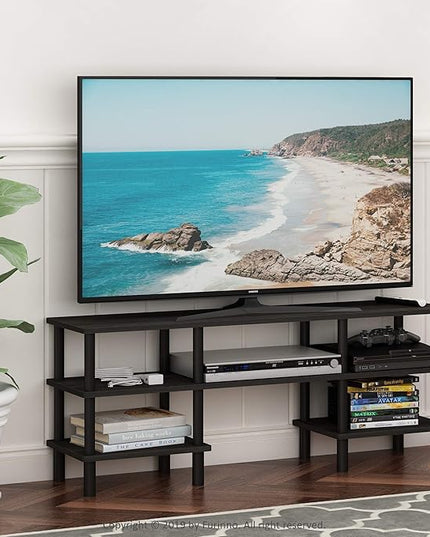 Furinno Turn-N-Tube 3-Tier Multipurpose Wide Shelf TV Stand, Espresso/Black - LeafyLoom