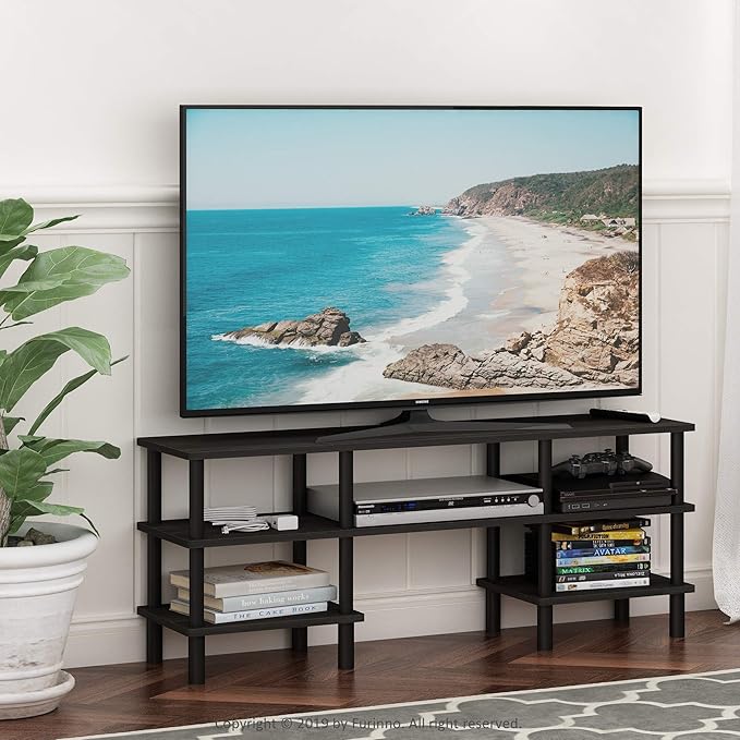 Furinno Turn-N-Tube 3-Tier Multipurpose Wide Shelf TV Stand, Espresso/Black - LeafyLoom