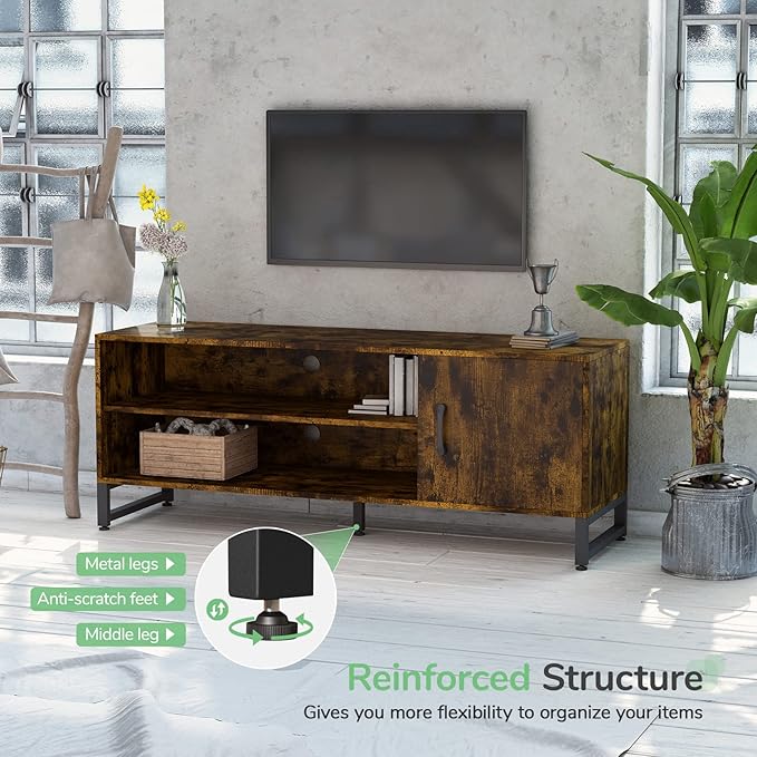 Novilla Media Console, TV Stand for TV's up to 58" Flat Screen Living Room Storage Cabinet Doors and Shelves Entertainment Center, 53 Inches, Brown - LeafyLoom