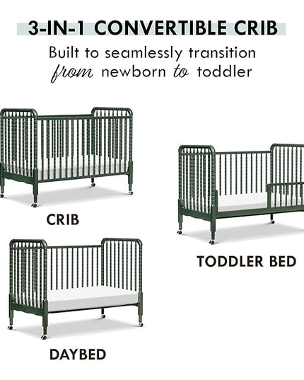 DaVinci Jenny Lind 3-in-1 Convertible Crib in Forest Green, Removable Wheels, Greenguard Gold - LeafyLoom