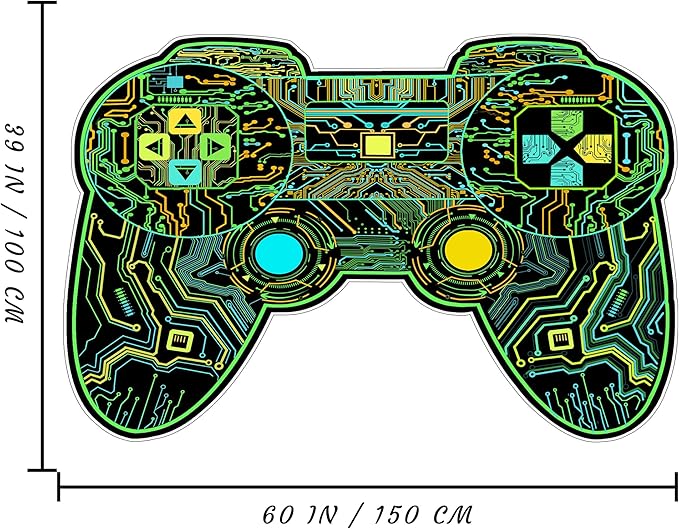 Gaming Rug for Boys Room Decor, Gamer Rugs Glow in The Blacklight Video Game Carpet Teens Playroom Non-Slip Area Rug Game Bedroom Floor Casual Mat (60"x39") - LeafyLoom
