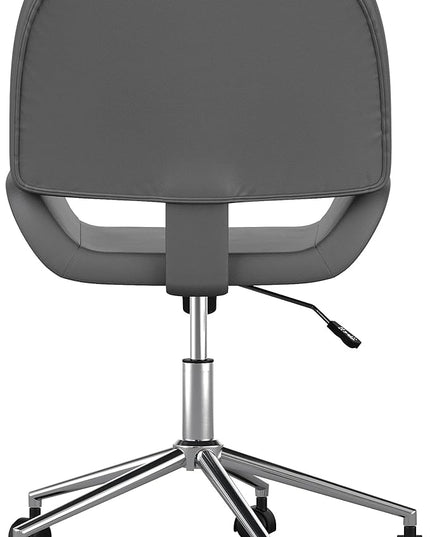 Martha Stewart Tyla Armless Swivel Task Chair for Home Office in Gray Faux Leather with Polished Nickel Frame - LeafyLoom
