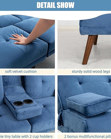Shintenchi Futon Sofa Bed, Convertible Couch Bed Loveseat, Modern Futon Recliner Sleeper, Small Lazy Futon Set for Living Room, Office, Apartment, Blue - LeafyLoom