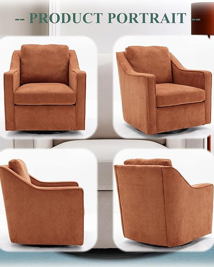 COLAMY 360° Swivel Accent Chair, Upholstered Fabric Leisure Armchair with Lumbar Pillow for Living Room Bedroom Home Office, Orange - LeafyLoom