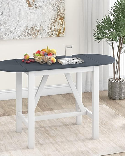 Dining Room Table Set for 2, 3-Piece Wood Counter Height Dining Table Set with Drop Leaf and 2 Upholstered Dining Chairs for Small Place, White+Grey - LeafyLoom