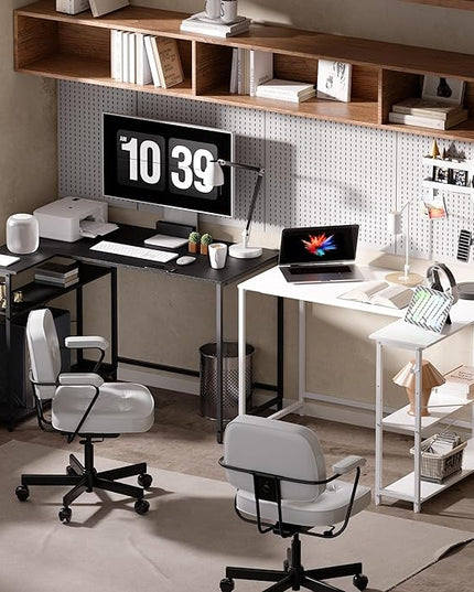 Pamray 43 Inch L Shaped Computer Desk with Reversible Side Storage Shelves, Small Corner Desk for Small Space Home Office,Writing Study Table Gaming PC Desk for Bedroom,Black - LeafyLoom