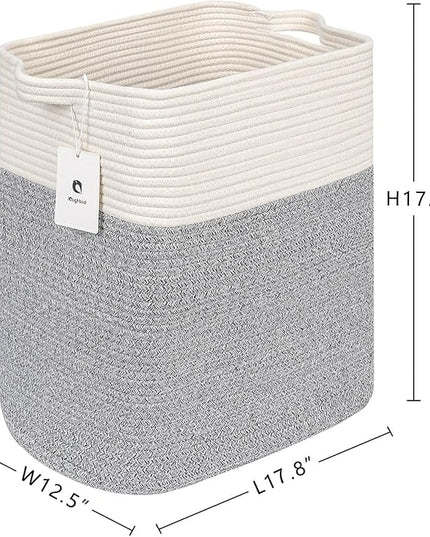 Tall Storage Bins Rectangle Basket Cotton Extra Large Toy Storage Hamper Rectangular with Handles,Decorative Blanket Laundry Basket for Living room,Dog Baskets Large Basket for Toys 2 pack - LeafyLoom