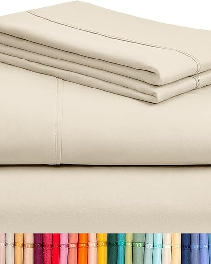 LuxClub Twin XL Sheets - Soft Kids Twin Bed Sheets for Boys and Girls, 4 PC Deep Pockets 18" Eco Friendly Wrinkle Free Kids Fitted Sheets Machine Washable Hotel Bedding Silky Soft- Cream Twin XL - LeafyLoom