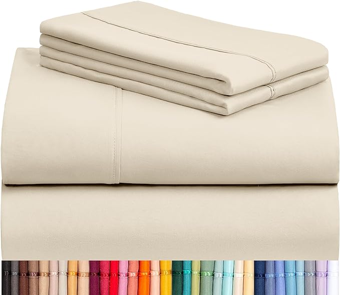 LuxClub Twin XL Sheets - Soft Kids Twin Bed Sheets for Boys and Girls, 4 PC Deep Pockets 18" Eco Friendly Wrinkle Free Kids Fitted Sheets Machine Washable Hotel Bedding Silky Soft- Cream Twin XL - LeafyLoom