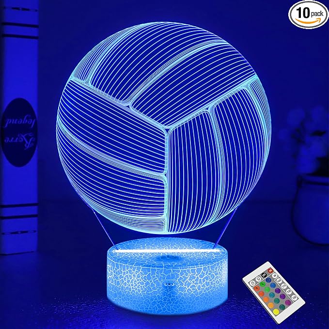 FULLOSUN Volleyball Gift, Kids Volleyball Night Light (with Remote Control), 3D Illumination Lights Boys Gift 16 Colors Changeable Kids Room Lighting Creative Decoration... (Volleyball) - LeafyLoom