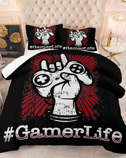Teens Gamepad Comforter Set Modern Gamer Down Comforter Twin Size for Kids Boys Children Youth Video Game Bedding Set Gaming Duvet Insert for Bedroom - LeafyLoom