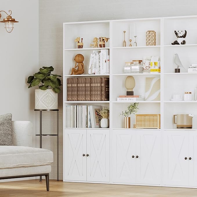 IRONCK Industrial Bookshelves and Bookcases with Doors Floor Standing 6 Shelf Display Storage Shelves 70 in Tall Bookcase for Home Office, Living Room - LeafyLoom