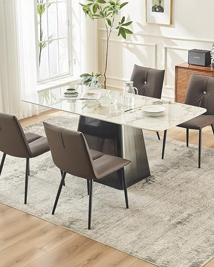 YOUTASTE Dining Chairs Set of 2 Mid Century Modern Kitchen Chairs Soft Padded Side Chairs Dinner Chairs with Metal Legs for Living Room Bedroom, Brown - LeafyLoom
