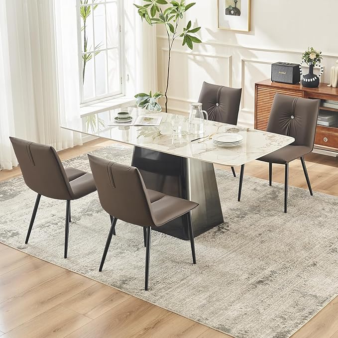 YOUTASTE Dining Chairs Set of 2 Mid Century Modern Kitchen Chairs Soft Padded Side Chairs Dinner Chairs with Metal Legs for Living Room Bedroom, Brown - LeafyLoom