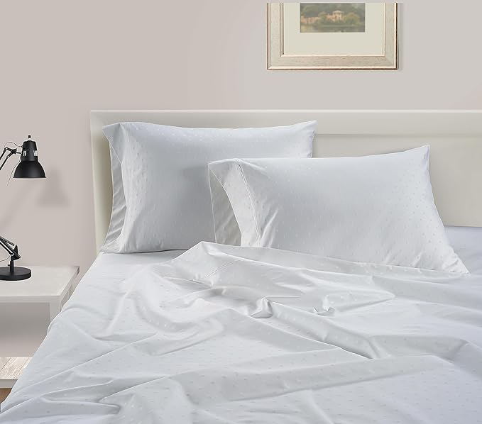 LANE LINEN Split King Sheets for Adjustable Beds - 1000 Thread Count 5PC Sheets Set, 100% Egyptian Cotton, Cool Breathable & Soft, 2 Fitted Fits Upto 16" Deep Pockets - Swiss Dot - White - LeafyLoom