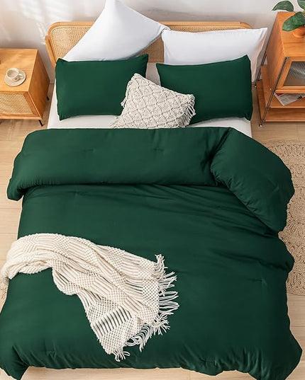 Comforter Set California King Size Dark Green 3 Pieces Boho Bed Comforter Sets Emerald Cal King Oversized Soft Lightweight Bedding Set for All Season (1 Comforter, 2 Pillowcases) - LeafyLoom