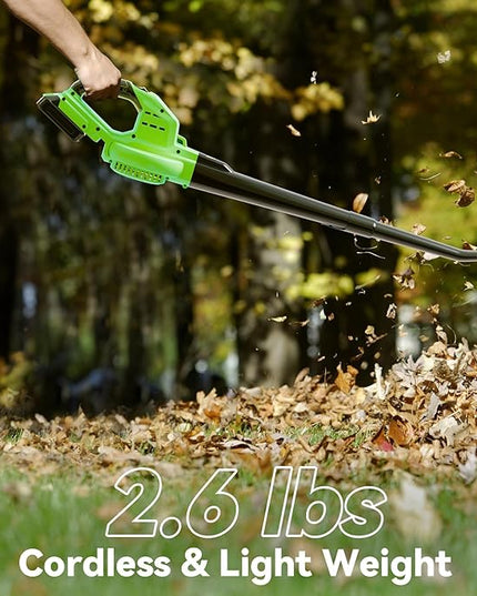 Leaf Blower Cordless with 5.0Ah Battery and Charger, 135MPH 170CFM High Speed Leaf Blower with 2 Tube, 20V Electric Leaf Cleaner, Lightweight Handheld Small Blower for Car, Garden, House, Depot, Green - LeafyLoom