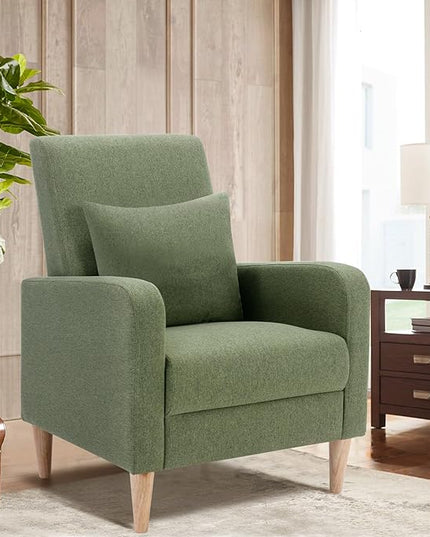 COLAMY Modern Accent Living Room Chairs Set of 2, Upholstered Fabric Armchair Reading Side Chair, Single Sofa with Back Pillow and Wood Legs, Green - LeafyLoom